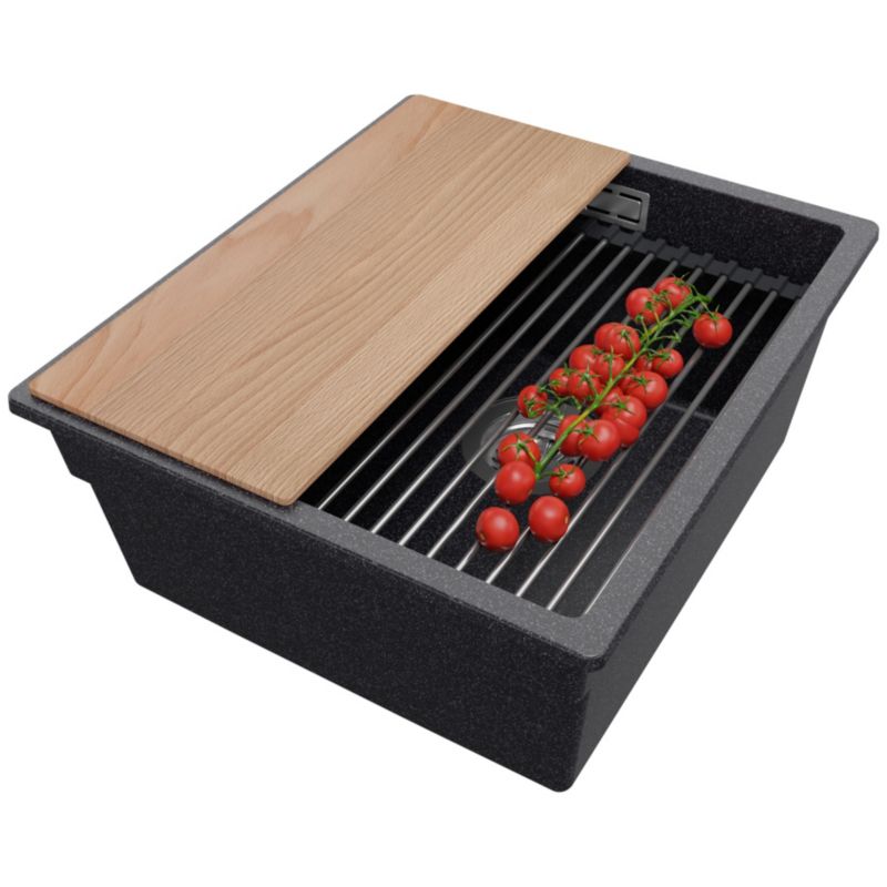 Zlewozmywak Praga Slim PRIMAGRAN Nablatowy 41x47cm do szafki od 45cm z Syfonem i Dodatkiem Grafitowy 1 szt.