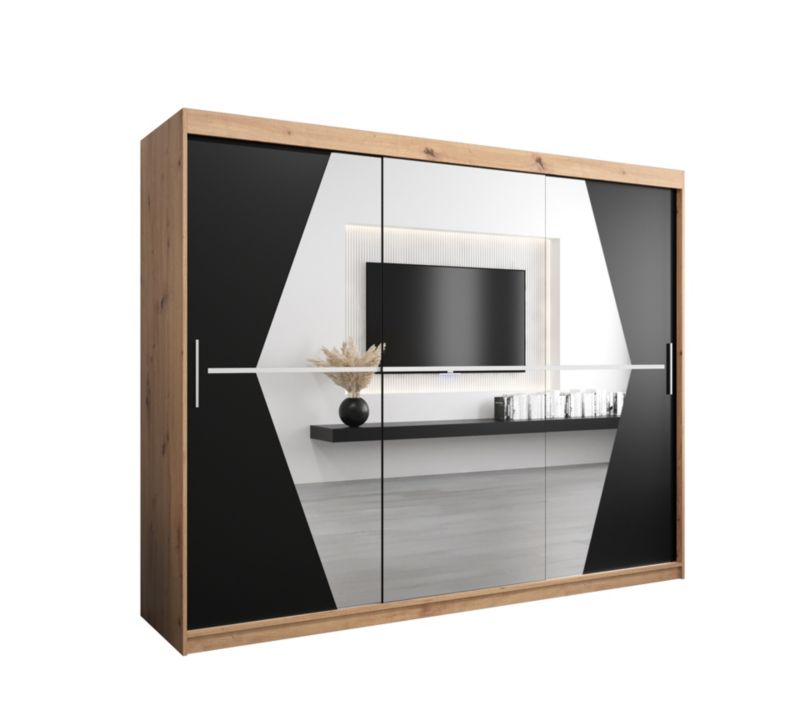 Szafa przesuwna Garderoba Abiks BOLIWIA 250 dąb artisan + czarny mat 1 szt.