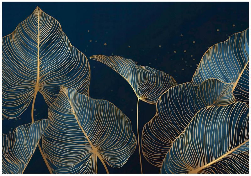 Fototapeta WALLARENA Do Sypialni Salonu Na Flizelinie Liście Abstrakcja Glamour Niebieski 400x280 cm 16032VX8 1 szt.