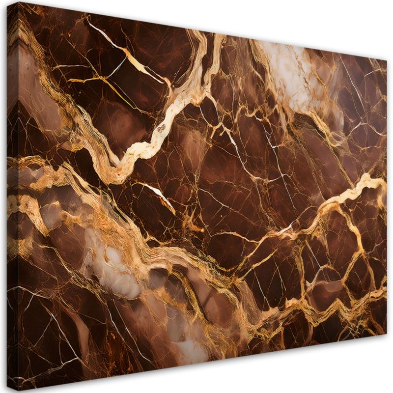 Obraz na płótnie Feeby Brązowy Marmur ze Złotem Abstrakcja 90x60cm 1szt