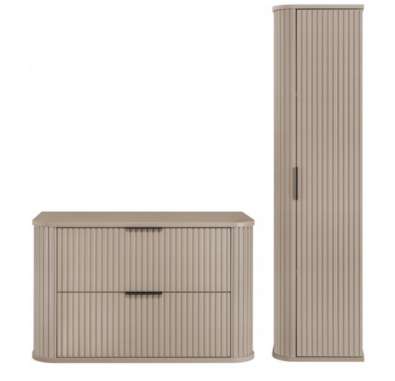 Szafka pod umywalkę i słupek Furnidea 139 cm + 80 cm kaszmirowy ryflowany Glamour zestaw