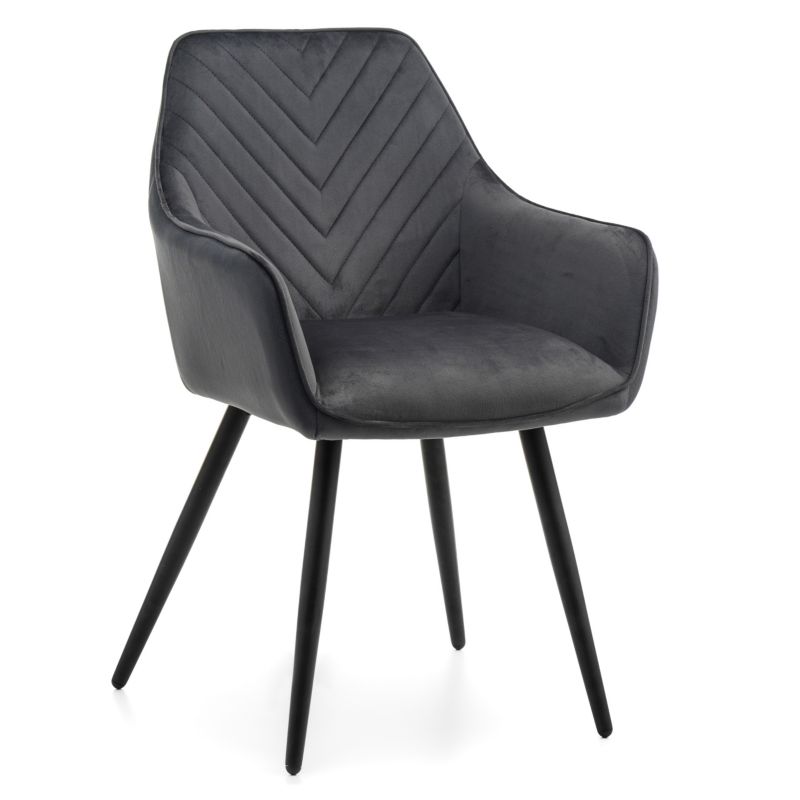 Krzesło tapicerowane New Home VASTO szare pikowane welurowe z podłokietnikami 1 szt.