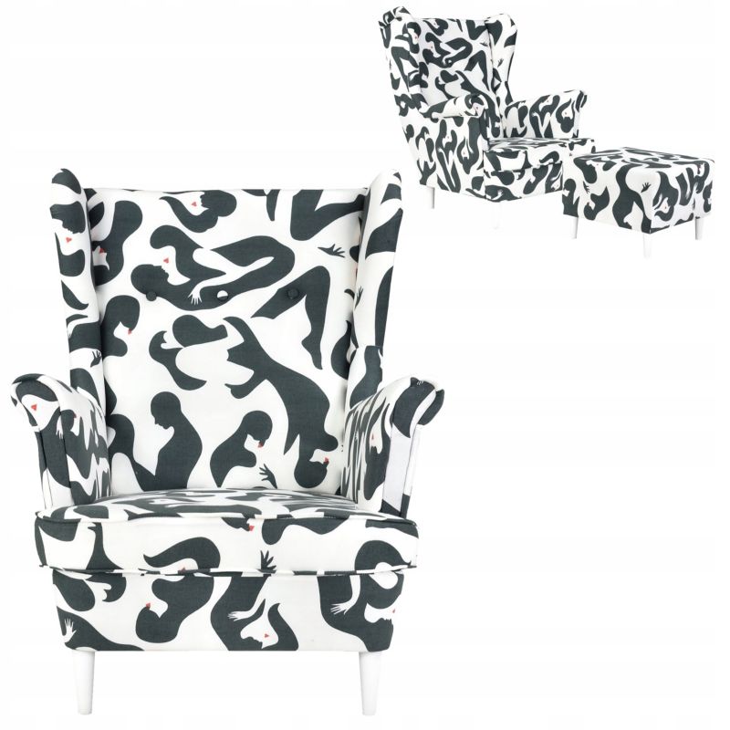 Fotel uszak do salonu z podnóżkiem Family Meble ARI PRINT mozaika 1szt