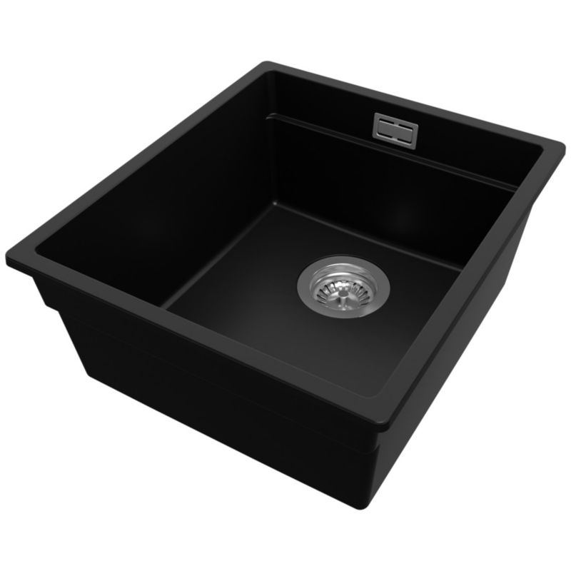 Zlewozmywak Praga Slim PRIMAGRAN Nablatowy 41x47cm do szafki od 45cm z Syfonem Czarny 1 szt.