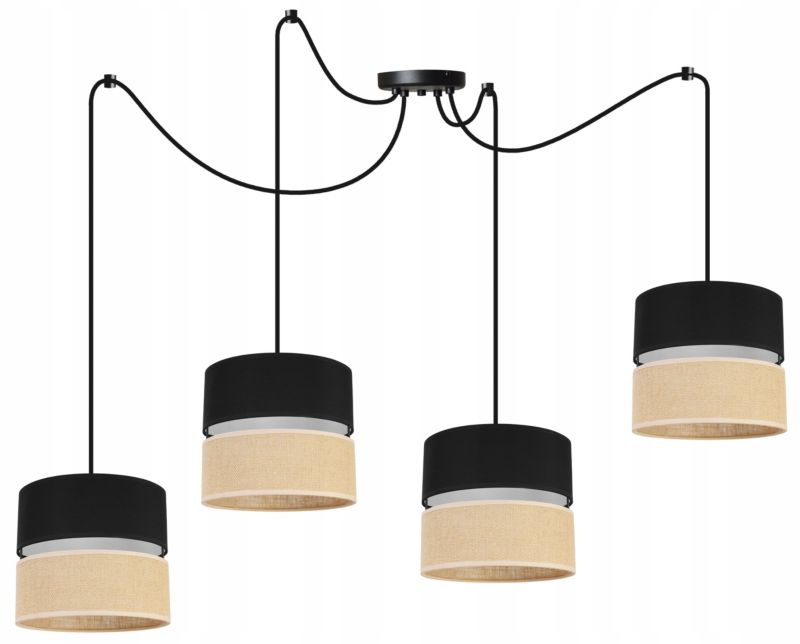 Lampa sufitowa wisząca Light Home LH Juta Pająk 4x E27 60W abażur 20cm tkanina czarny 1szt.