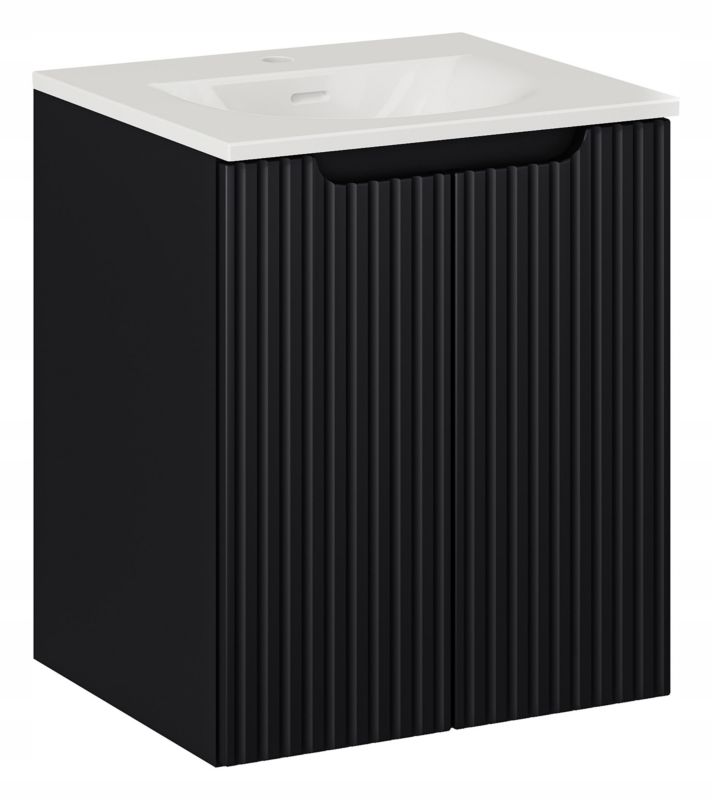 Szafka z umywalką łazienkowa Furnidea 50 cm wisząca czarna ryflowane fronty Nova Black 2 drzwi 1 szt.