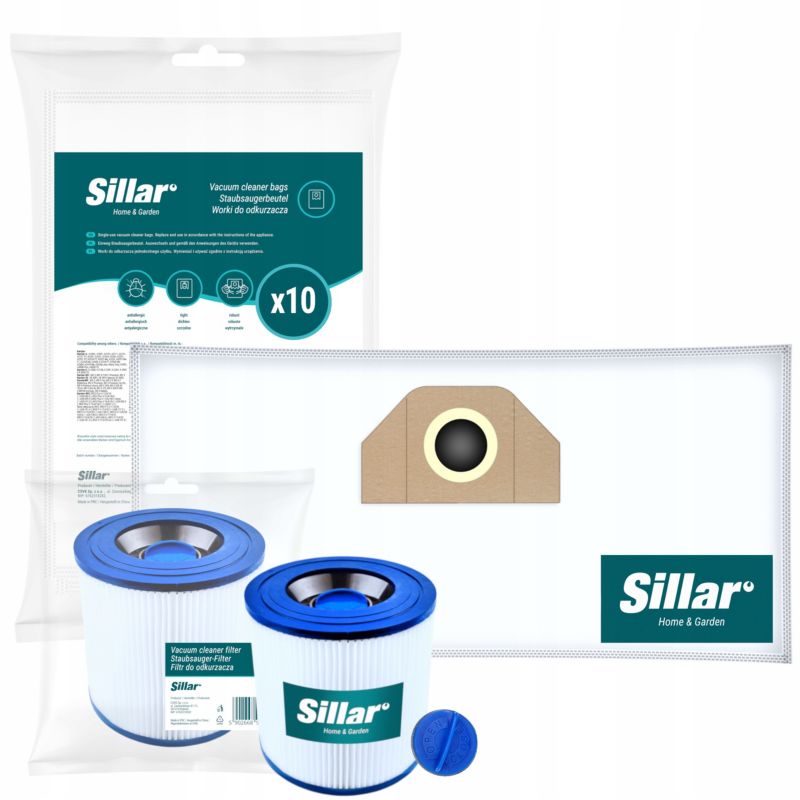 Worki do odkurzacza, Sillar, syntetyczne, 10szt + filtr zmywalny, zamienniki do Karcher WD2 WD3 KWD WD3.200 MV3., 1szt