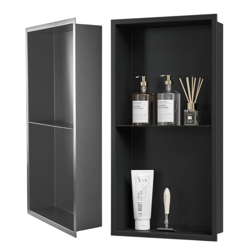 Półka Wnękowa Seddo Stal Nierdzewna Czarna Mat Z Wnęką 30x30 Cm Bezszwowa Lakier Proszkowy 60x30x10 Cm 1 Szt.