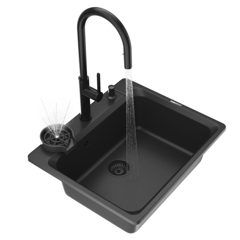 Zlewozmywak Granitowy Granitan Zante Czarny Duży Myjka Automatyczna Bateria Dozownik 1 szt.