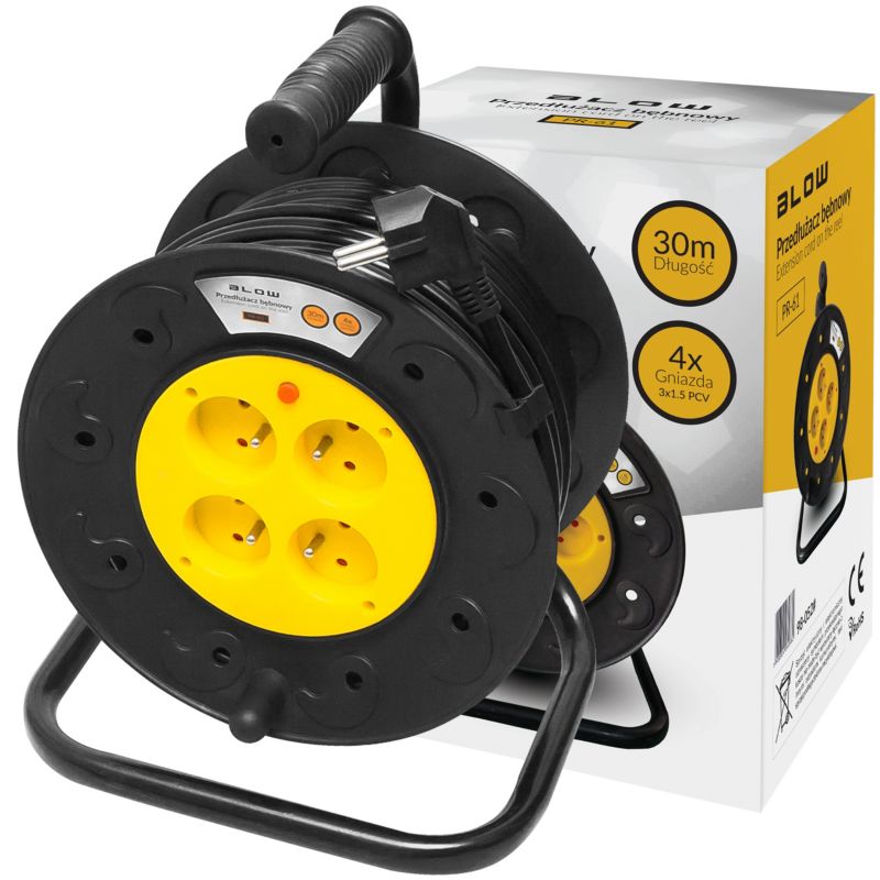 Przedłużacz bębnowy BLOW budowlany ogrodowy na bębnie zwijak 3x1,5 30m 4 gniazda 1 szt.