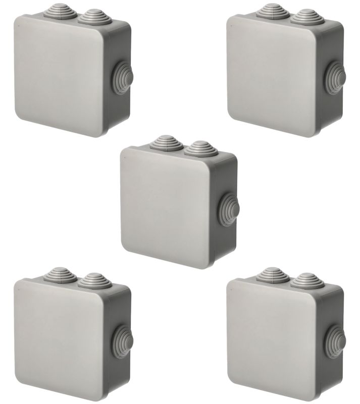 Puszka hermetyczna natynkowa EDO z dławikami odporna na UV zamknięcie na klik 100x100x50mm IP55 szary 5 szt