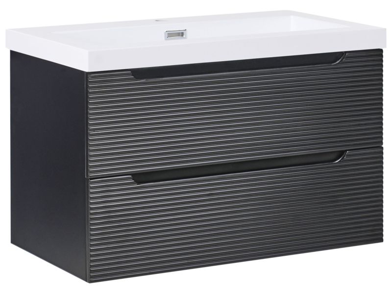 Szafka łazienkowa wisząca z umywalką Makana 80 cm Czarny 1 szt.