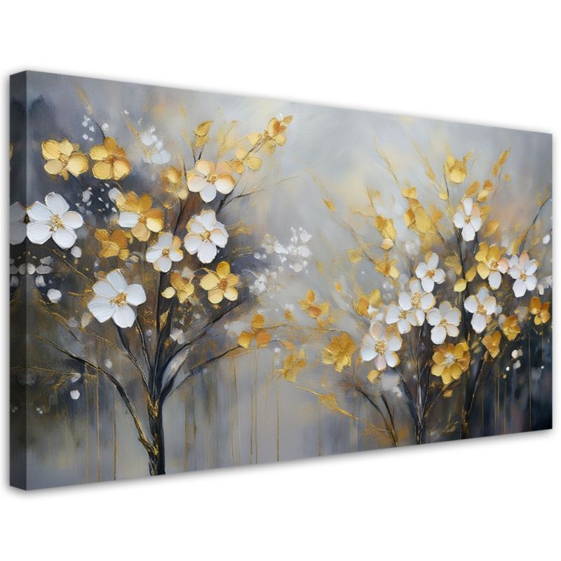 Obraz na płótnie Feeby Abstrakcyjne Drzewo Kwiaty Złoty 120x60cm 1szt
