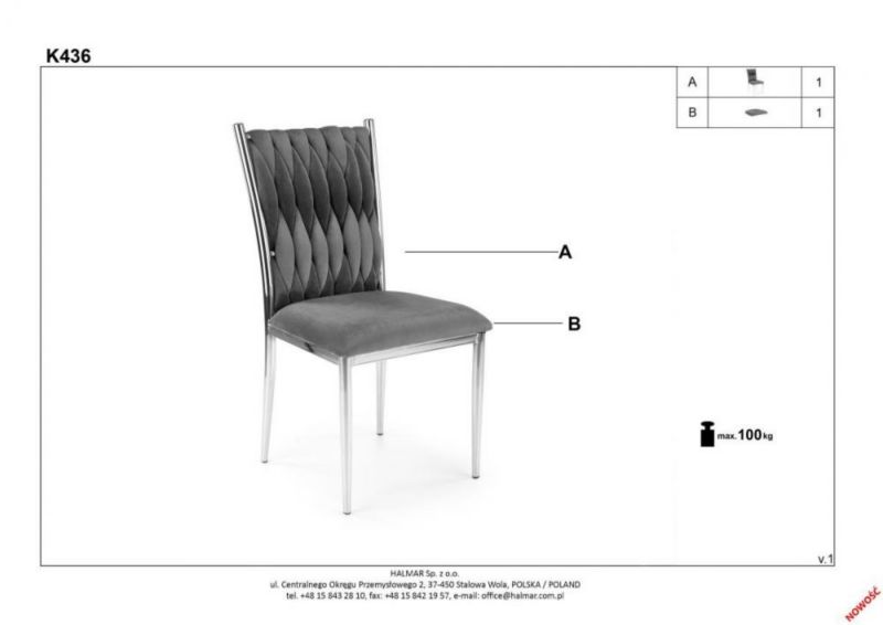 Krzesło Halmar tapicerowane K436 VELVET ciemnozielone/złote 1 szt