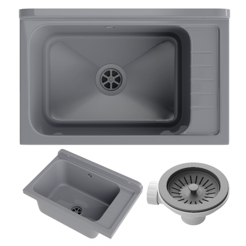 Zlewozmywak Gospodarczy Granitan Monza do Pralni, Kotłowni i Garażu Szary z Syfonem 1kpl.