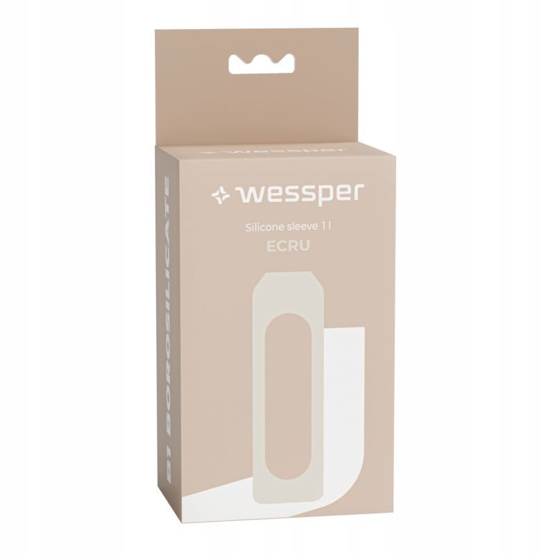Etui silikonowe, Wessper, do butelki na wodę Wessper B1 BOROSILICATE 1L, ochronne, bez BPA, ecru, 1szt