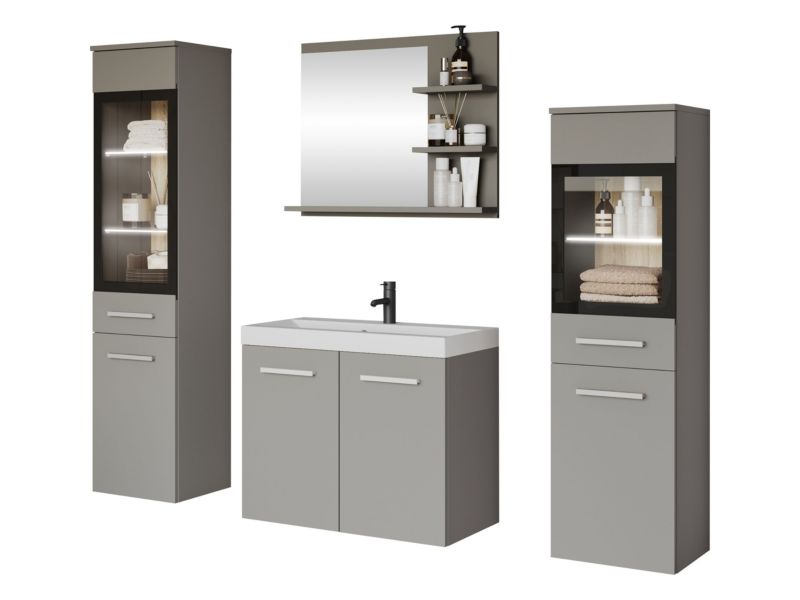 Meble łazienkowe MIRJAN 24 Madrit I z oświetleniem LED szary pallad 1 kpl.