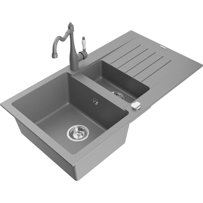 Zlewozmywak granitowy 1.5-komorowy Mexen Matias z ociekaczem i baterią kuchenną Duero beżowy - 6502-69-671600-70 1 szt.