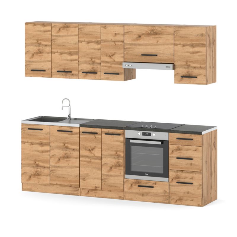 Zestaw Kuchenny Hurtownia-Mebli Z Blatem Kuchnia Mokka Plus 240cm Dąb Wotan Dąb Wotan 240x47x145 cm 1szt.