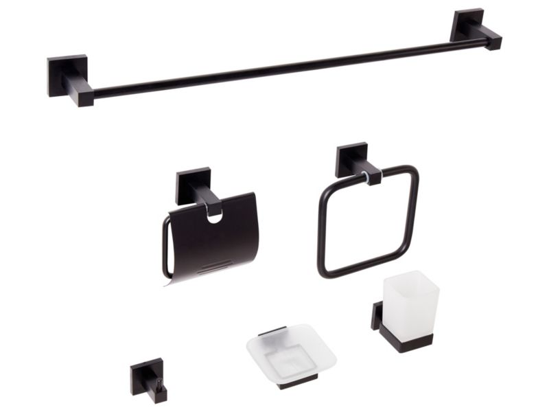 Zestaw akcesoriów toaletowych 6 elementów Uvita Z uchwytami i haczykami na ręczniki Czarny 1 kpl