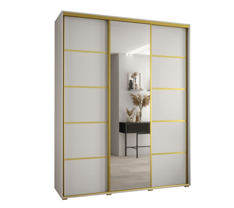 Szafa przesuwna Abiks DAVOS 5 wysoka szer.200cm gł.45cm biały/biały/złoty 1szt.