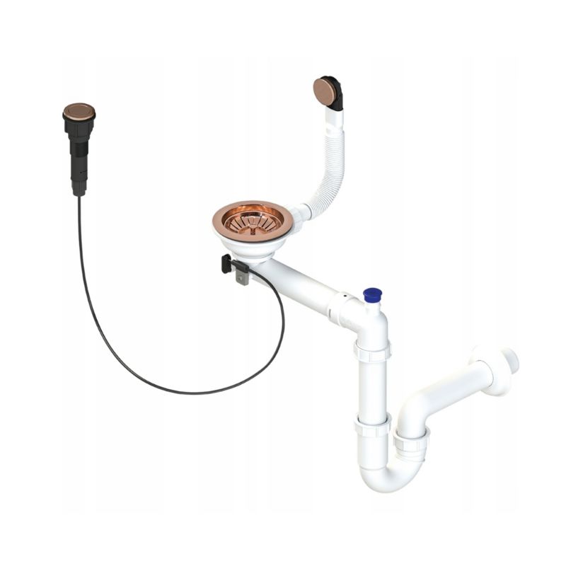 Syfon do zlewu GranMaster zestaw odpływ zloty-róż korek automatyczny PCV