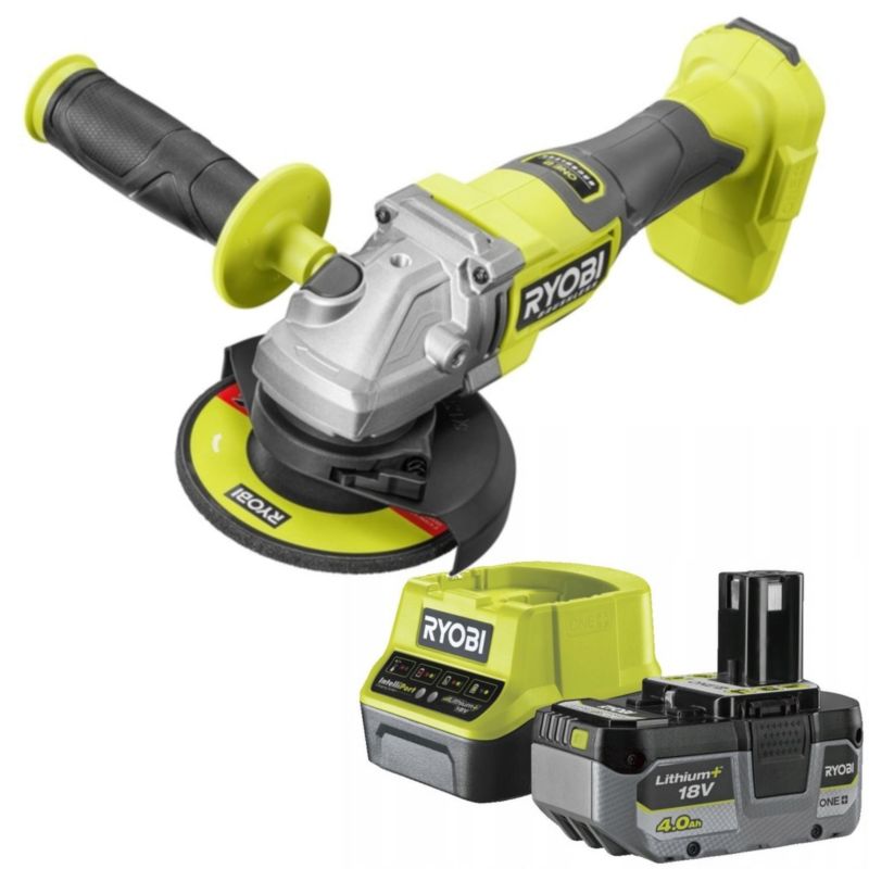 Zestaw Akumulatorowa Bezszczotkowa Szlifierka Kątowa RYOBI 18 V 125mm z Akumulatorem 4.0Ah i Ładowarką 1 szt.