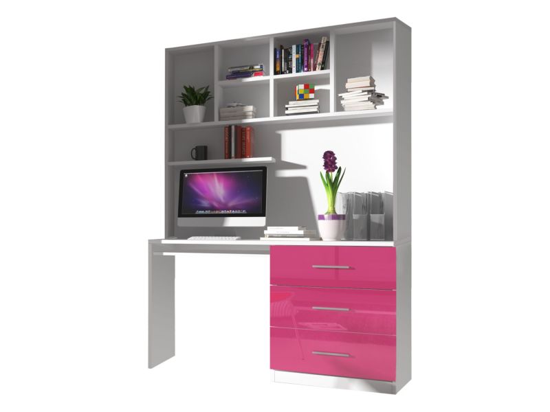 Regał z biurkiem MIRJAN 24 Raj 03 biały + różowy połysk 1 szt.
