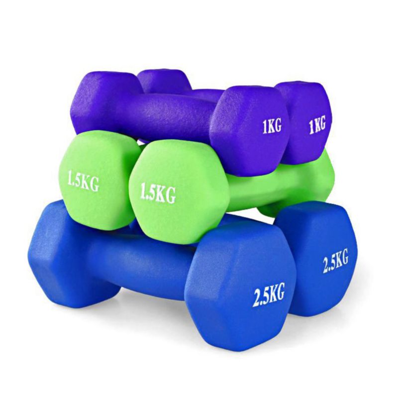 Hantle żeliwne Pretorians 6 ciężarków żeliwnych pokrytych neoprenem w walizce 10 kg