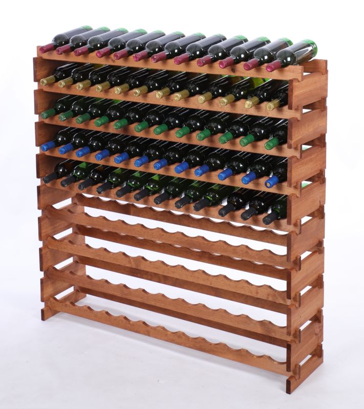 Stojak na wino MODO24 regał modułowy na butelki 9 leżni x 12 butelek montaż bez narzędzi impregnacja brązowa 1 szt.