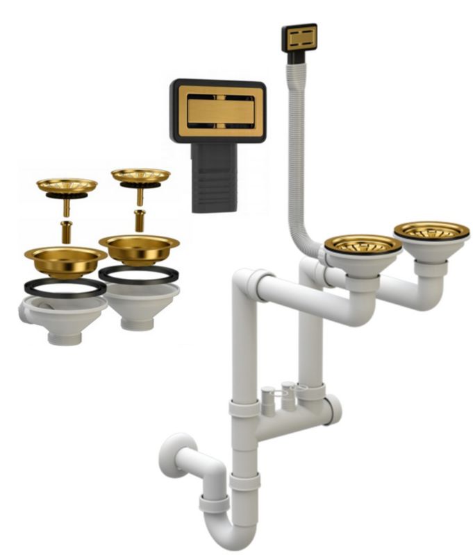 Syfon Prostokątny Manualny Dwukomorowy złoty Granitowy 1 szt.