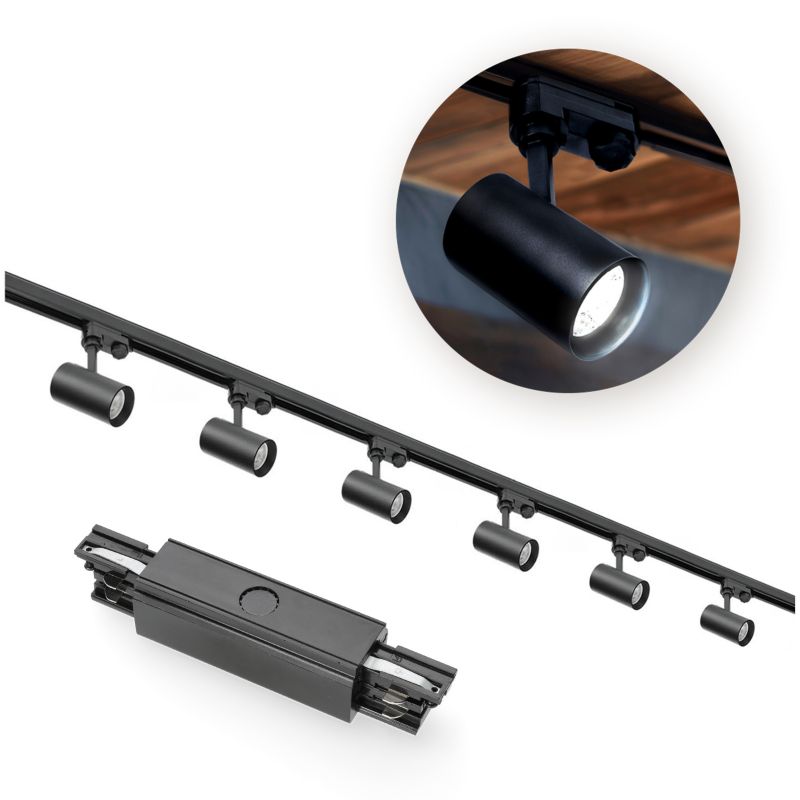 Zestaw szynowy 3 fazowy Kobi szyna 2m+2m, I zew., 6x Lampa, 2x zaślepka czarny 1kpl.