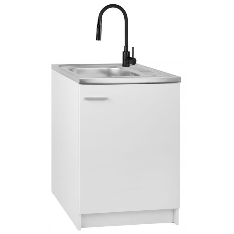 Szafka Kuchenna Stamar Biała 600x500 mm Zlew Bateria Deante Czarna Elastyczna 2w1 Syfon 1 szt