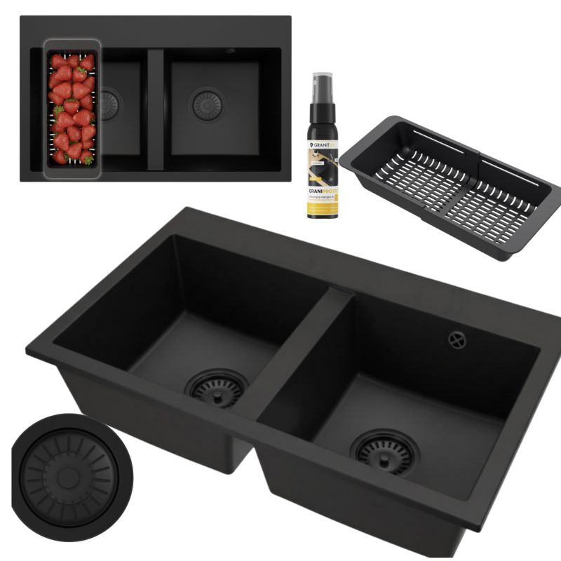 Zlewozmywak Granitowy Dwukomorowy Granitan TWIN Twin Czarny 1 szt.