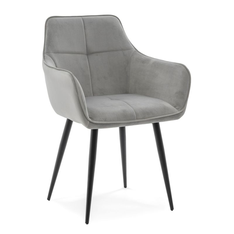 Krzesło tapicerowane New Home QUATTRO jasnoszare pikowane welurowe bluvel z podłokietnikami 1 szt.