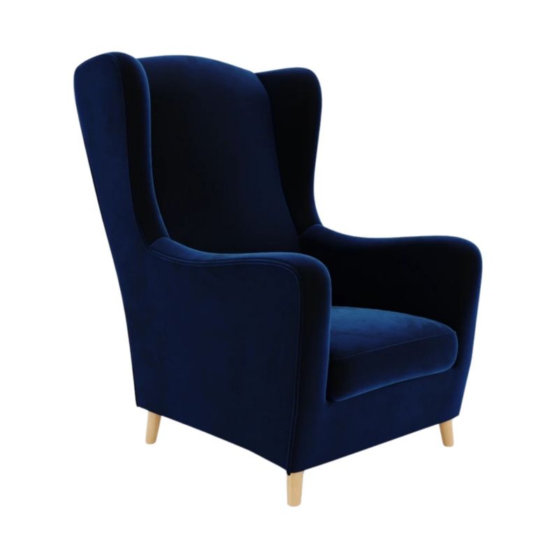 Granatowy fotel uszak Skandica AGNETA tkanina velvet 1 szt.
