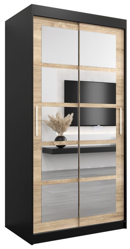 Szafa przesuwna Abiks ROMA 2 100 czarny mat + sonoma 1 szt.