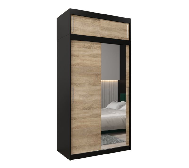 Szafa przesuwna Garderoba Abiks Tokyo 2 120 czarny + sonoma z nadstawką 1 szt.