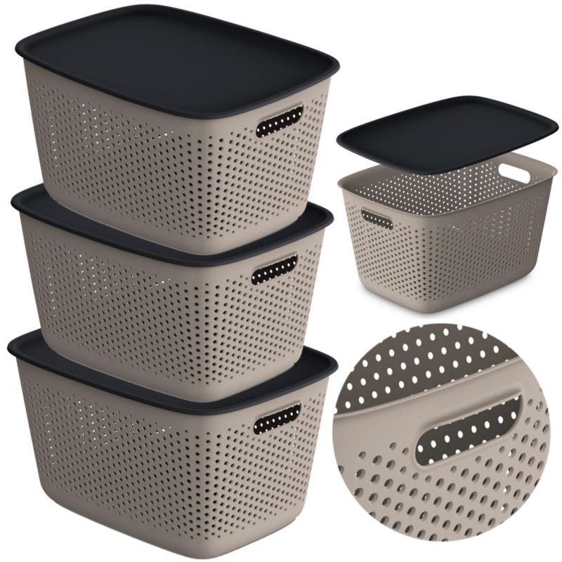 Pojemnik EDANTI Plastikowy Ażurowy Pudełko Z Pokrywą Box 17L Jasnobrązowy 3 szt.