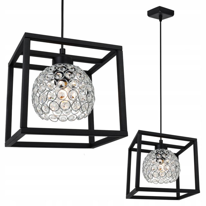 Lampa sufitowa wisząca Light Home LH Crystal Cage 1x E27 60W kryształki czarny/srebrny 1szt.