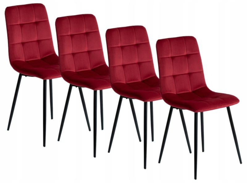 Zestaw 4x Krzesło Tapicerowane Peru Mebel Elite Bordowe Welurowe Do Jadalni 1 kpl