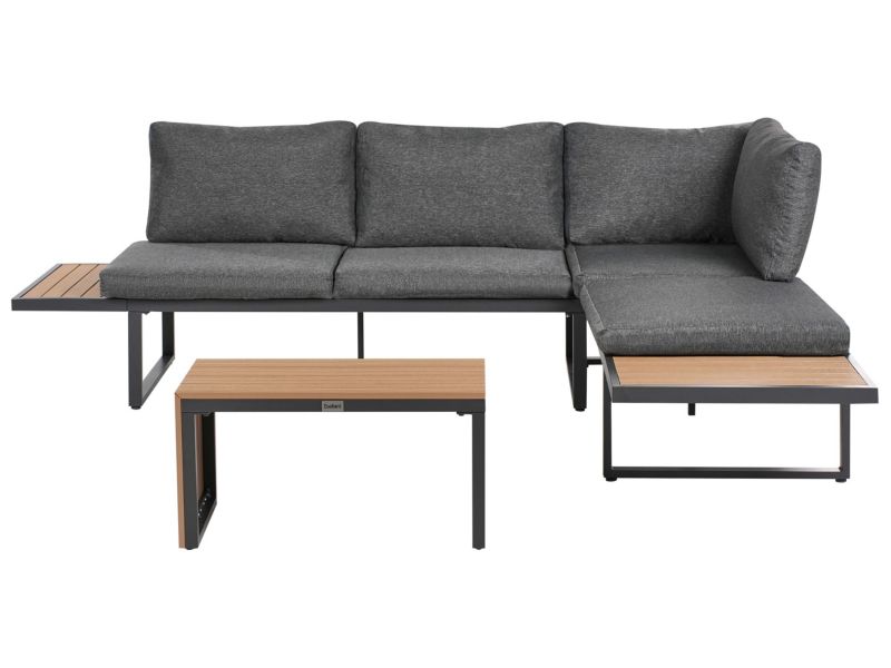 Narożnik ogrodowy ze stolikiem dla 4 osób Pienza Prawostronny Jasny brąz/ szary 1 kpl