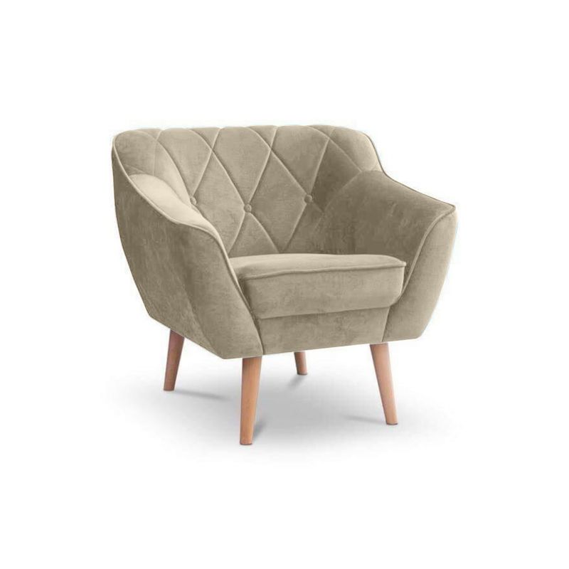 Fotel z pikowanym oparciem Bettso Caro welurowy na drewnianych nogach beżowy 1szt.