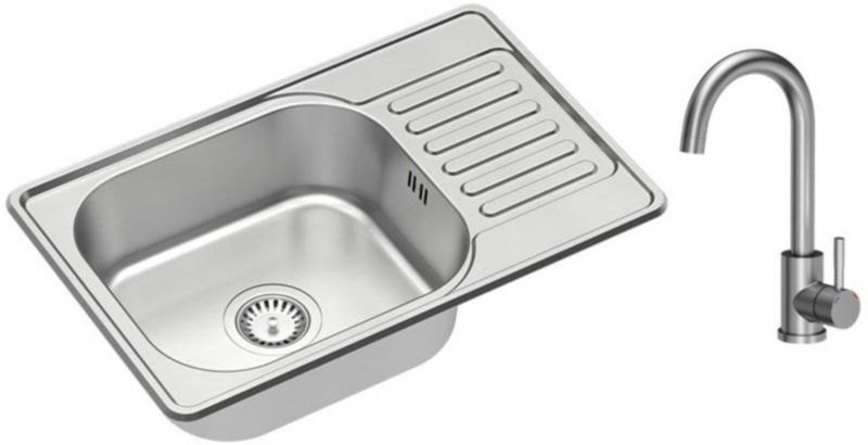 Zlewozmywak stalowy Quadron Eddie 111 SteelQ 66x42 cm z baterią satyna wpuszczany 1 szt.