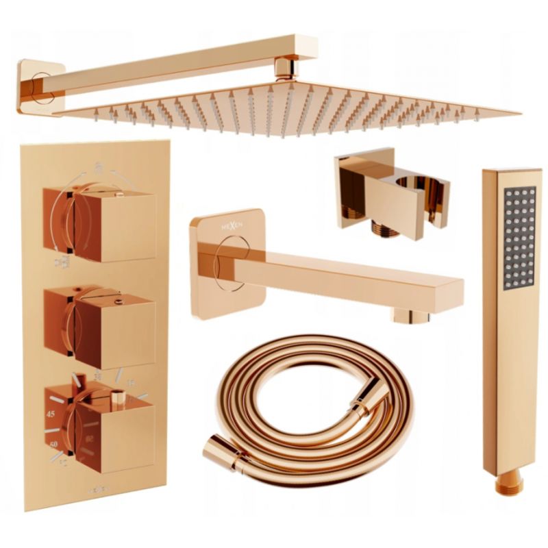 Zestaw wannowo-prysznicowy Mexen Cube różowe złoto 30 cm 1 szt.