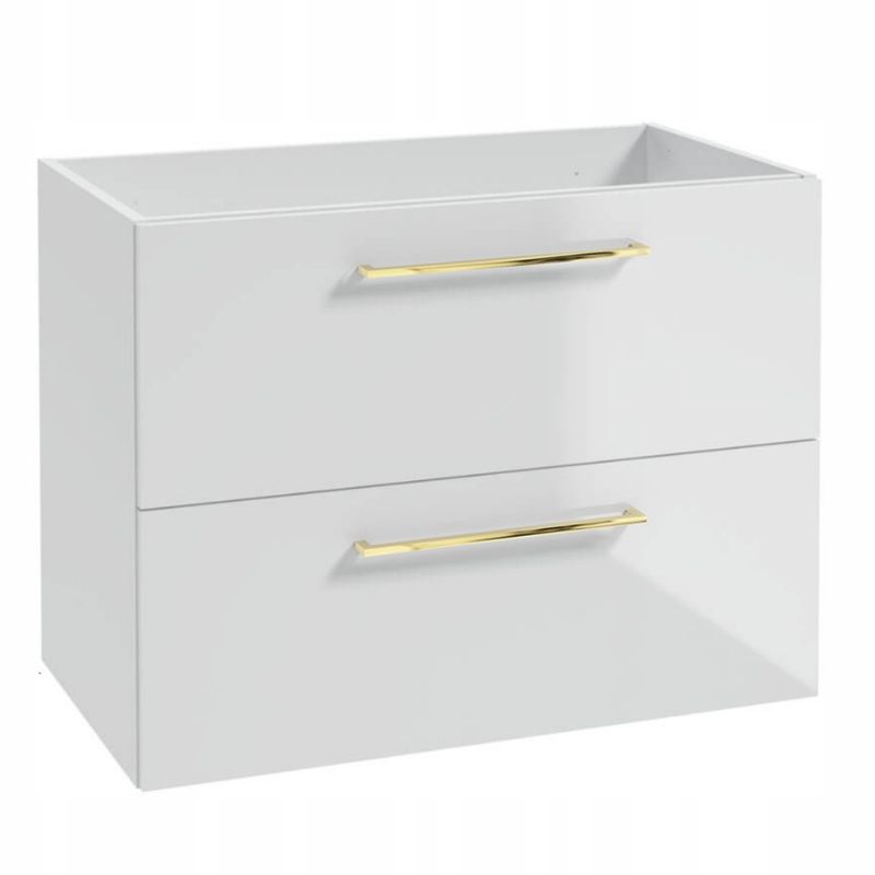 Szafka pod Umywalkę Stamar Biała do Łazienki 800x400 mm Wisząca Połysk Złote Uchwyty 1 szt
