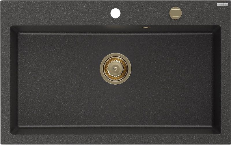 Zlewozmywak Granitowy Mexen Elix 800x500 mm Czarny z Automatycznym Syfonem Złotym - 6527801005-76-G