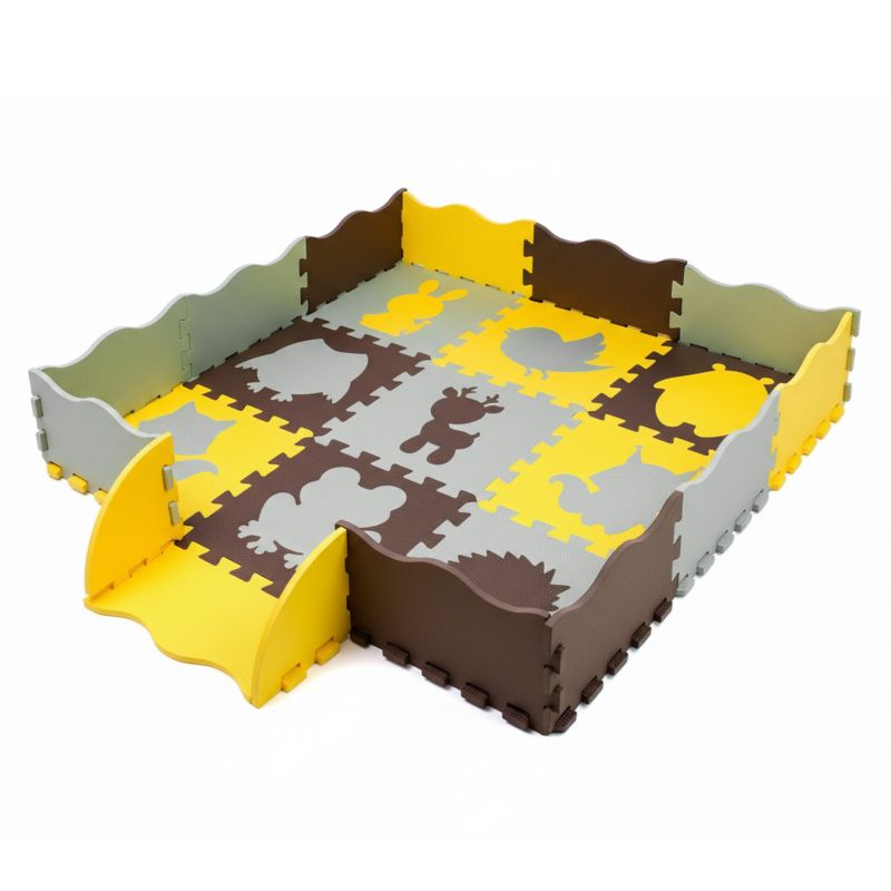 Mata edukacyjna dla dzieci Be-active.pl piankowa puzzle żółto-szara 114x114 1szt