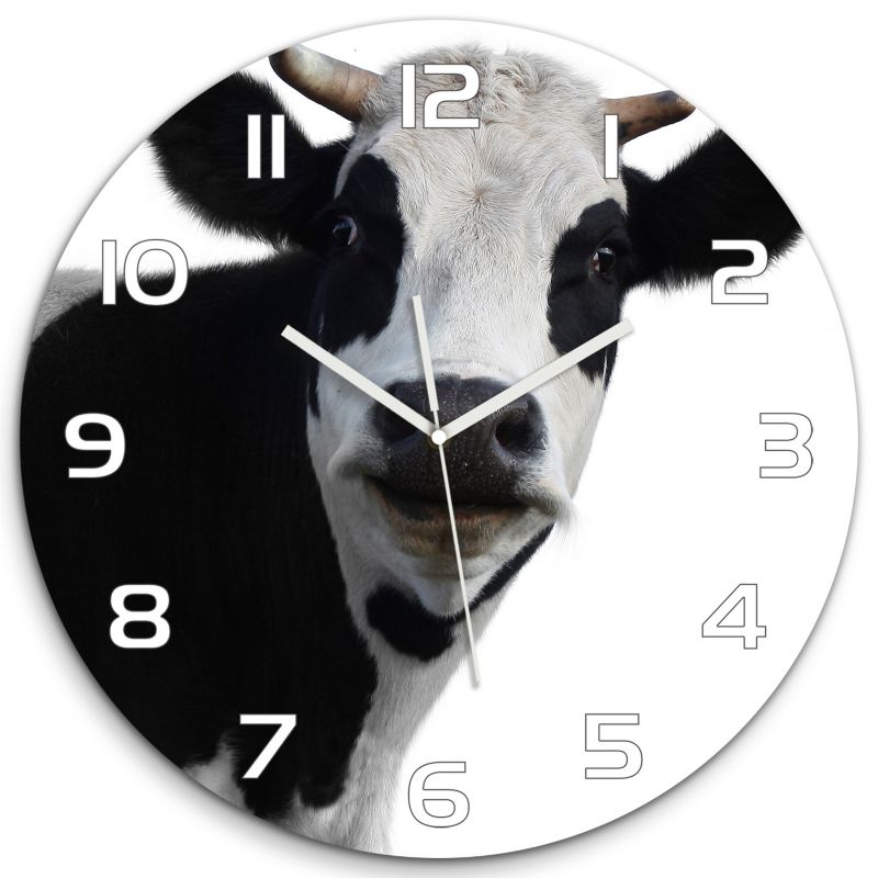 Zegar szklany Tulup Łaciata krowa fi30 cm cichy 1 szt.