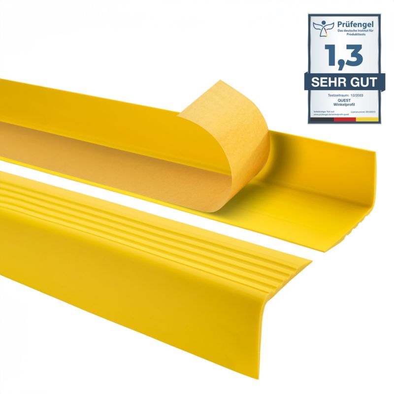 Profil schodowy 50x50mm, QUEST BHP, samoprzylepny ostrzegawczy antypoślizgowy nosek schodowy PCV, RGP-O, żółty, 1.65m